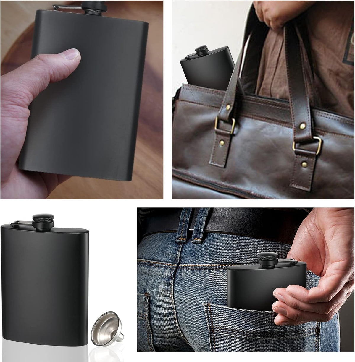 2 Pack Hip Flasks for Liquor, 8 Oz & 12 Oz, Stainless Steel Leakproof