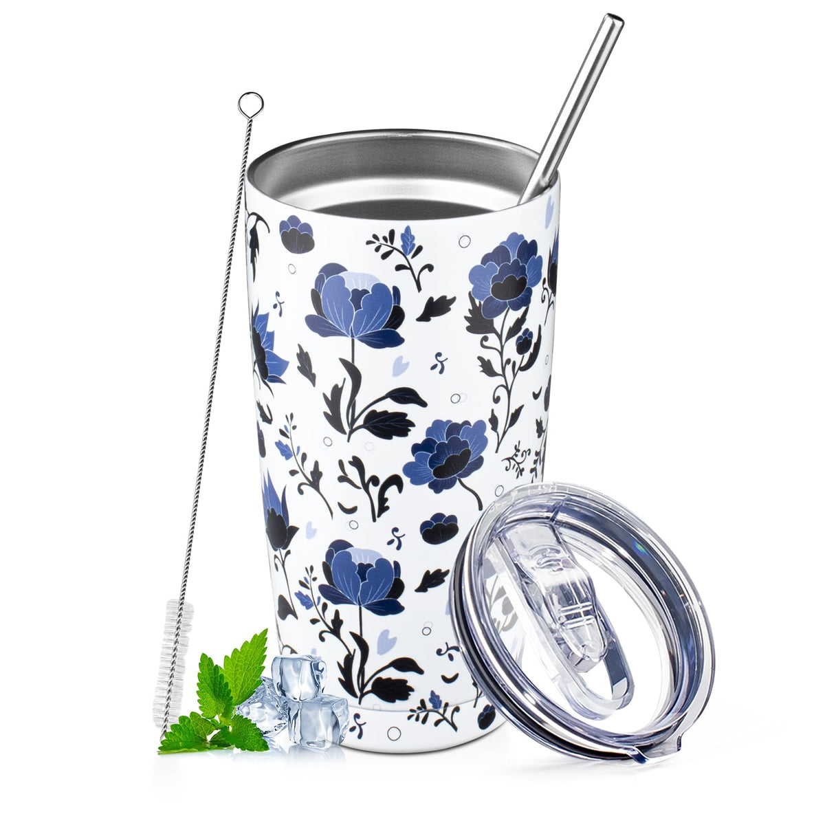 30 oz Tumbler with Lids and Straws Double Wall Insulated Tumbler Cup,Stainless Steel Leak-proof Thermal Coffee Tumbler Powder Coated Travel Mug for Cold and Hot Beverages,Silver