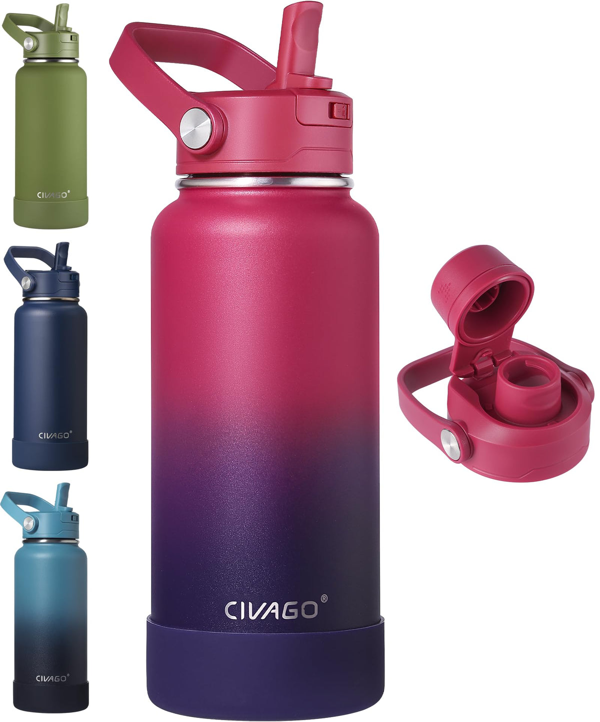 CIVAGO 24 oz Insulated Stainless Steel Water Bottle with Removable Straw