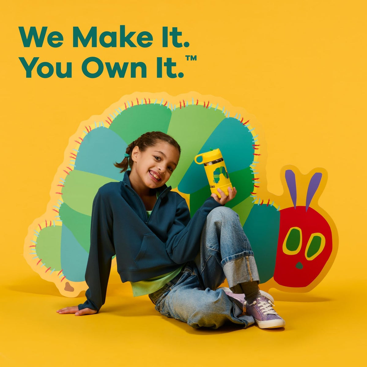 Hydro Flask Kids Water Bottle for School - Stainless Steel and Insulated with Straw Cap - 12 Oz World of Eric Carle Caterpillar Yellow