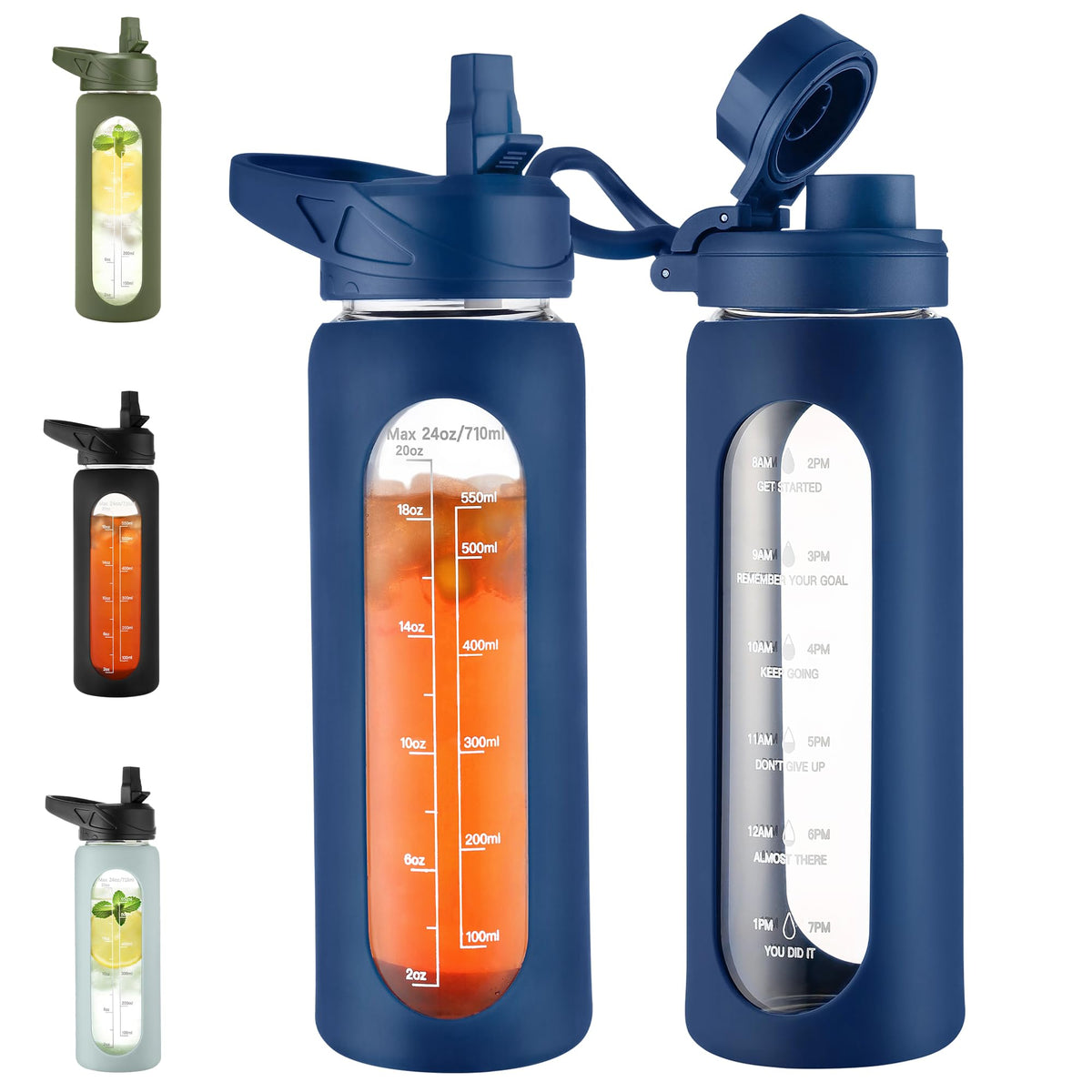 CIVAGO 64 oz Glass Water Bottle with Straw, Half Gallon Large Water Jug