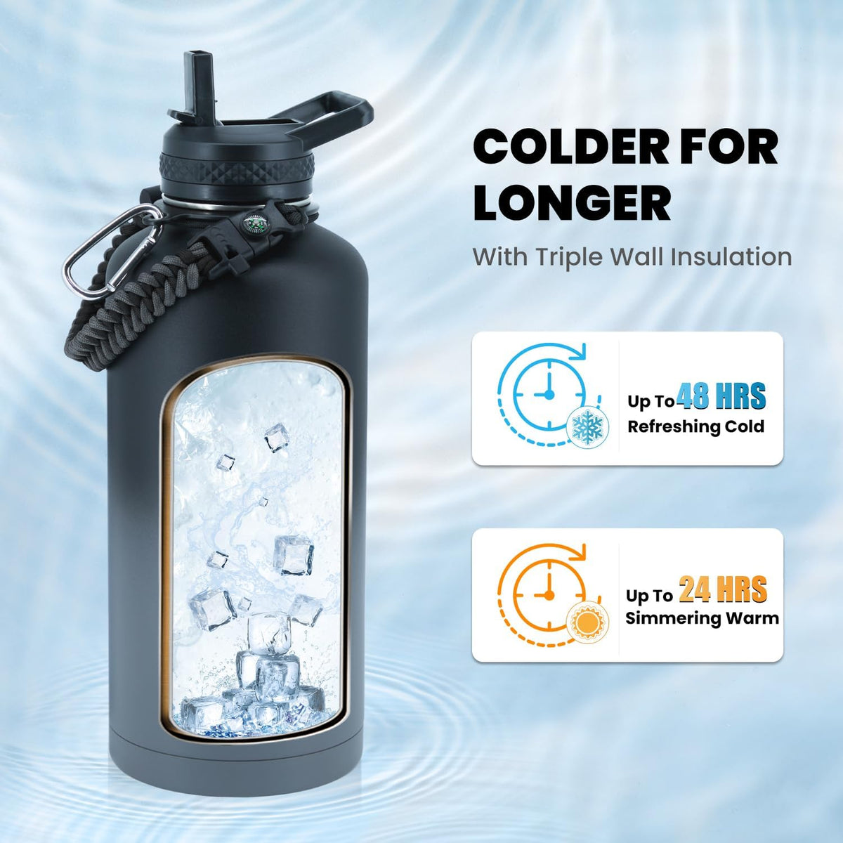 RAYMYLO Insulated Water Bottle 87 oz, Triple Wall Vacuum Stainless Steel