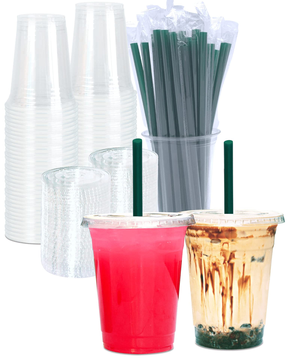 Cappatua 20 oz Clear Plastic Cups with Lids and STRAWS, Disposable Drinking Cups for Cold Drinks, Iced Coffee, Milkshakes, Smoothies, 25 Sets