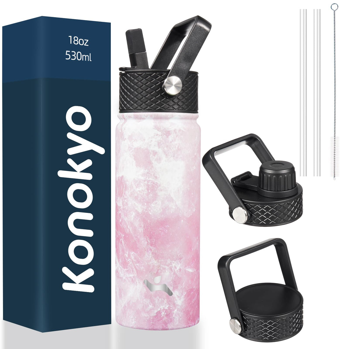Konokyo 22 oz Insulated Stainless Steel Water Bottle with Straw Lid