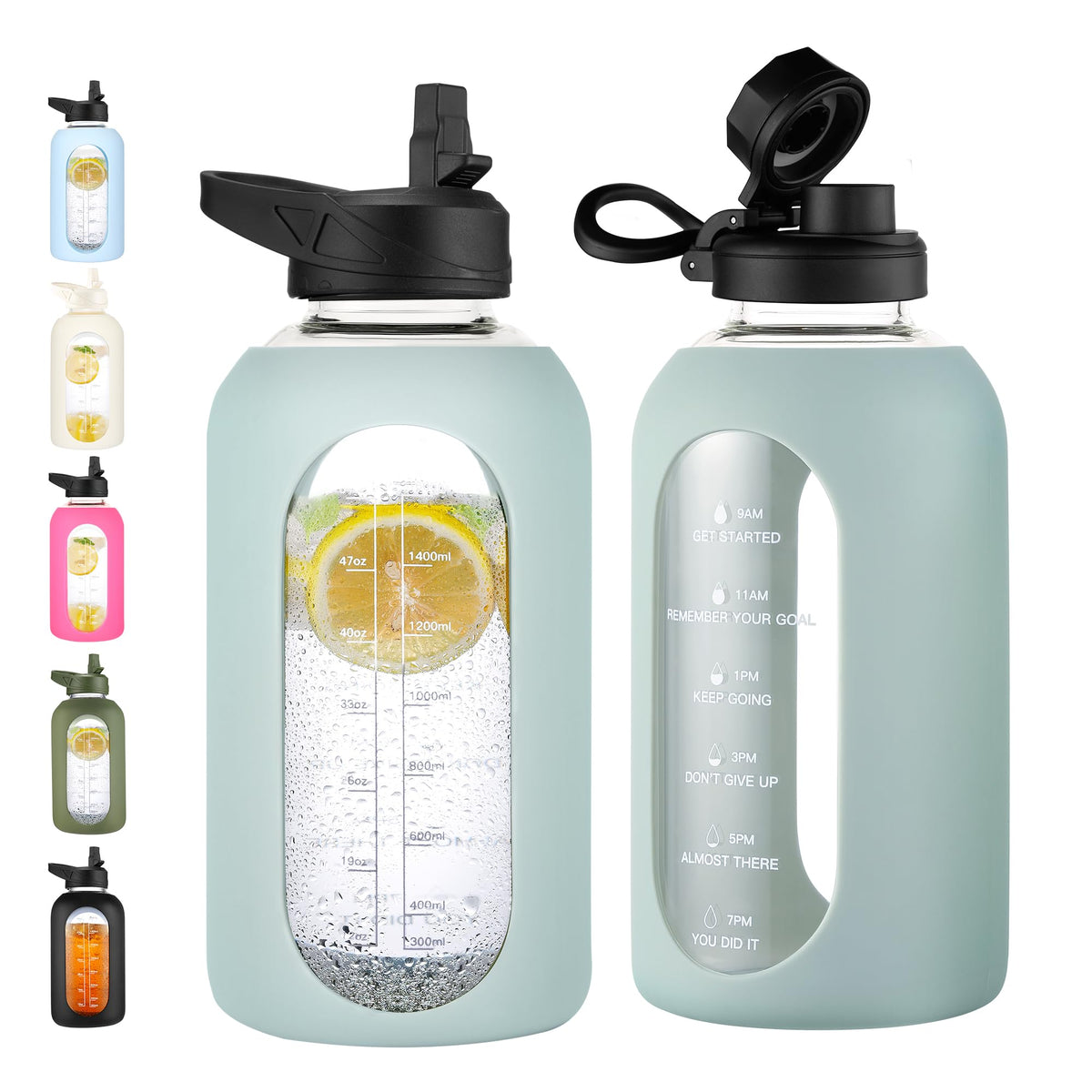 CIVAGO 64 oz Glass Water Bottle with Straw, Half Gallon Large Water Jug