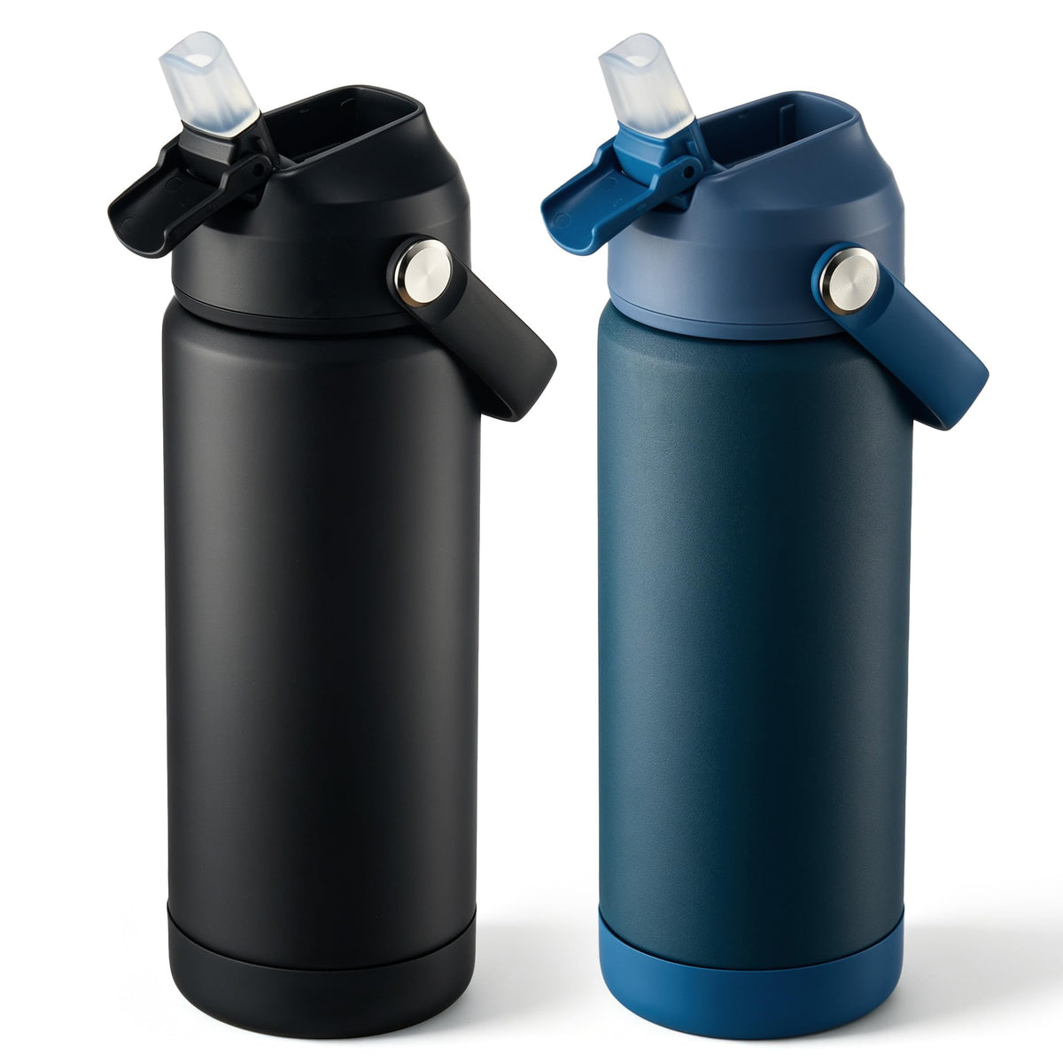 Fijinhom 24oz Insulated Stainless Steel Water Bottle, Wide Mouth Double Wall Vacuum, Silicone Straw, Sweat & Leak Proof, BPA Free Insulated Water Flask for Travel, Keep Cold 24h Hot 12h, Black