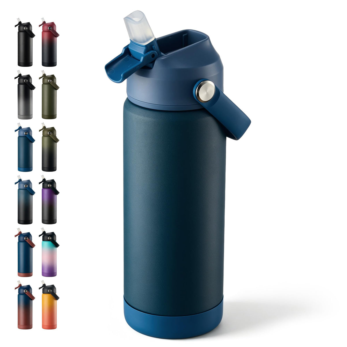 Fijinhom 18oz Insulated Stainless Steel Water Bottle, Wide Mouth Double Wall Vacuum, Silicone Straw, Sweat & Leak Proof, BPA Free Insulated Water Flask for Travel, Keep Cold 24h Hot 12h, Black