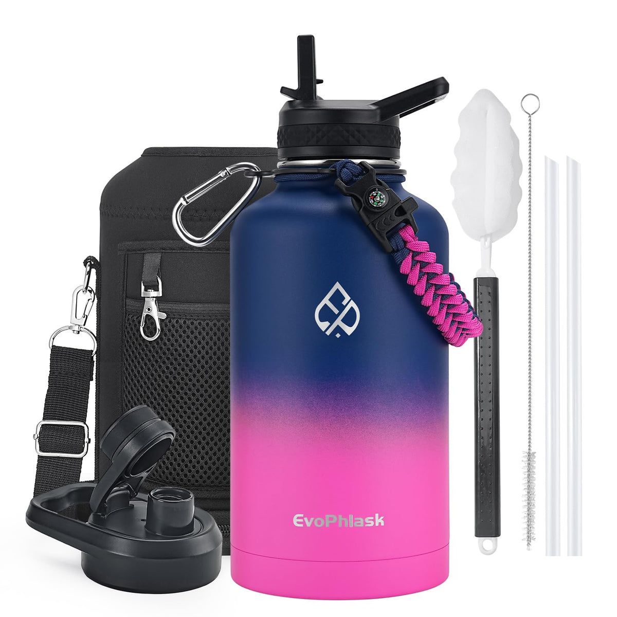 64 oz Insulated Water Bottle with Carrier Bag, Indigo Black