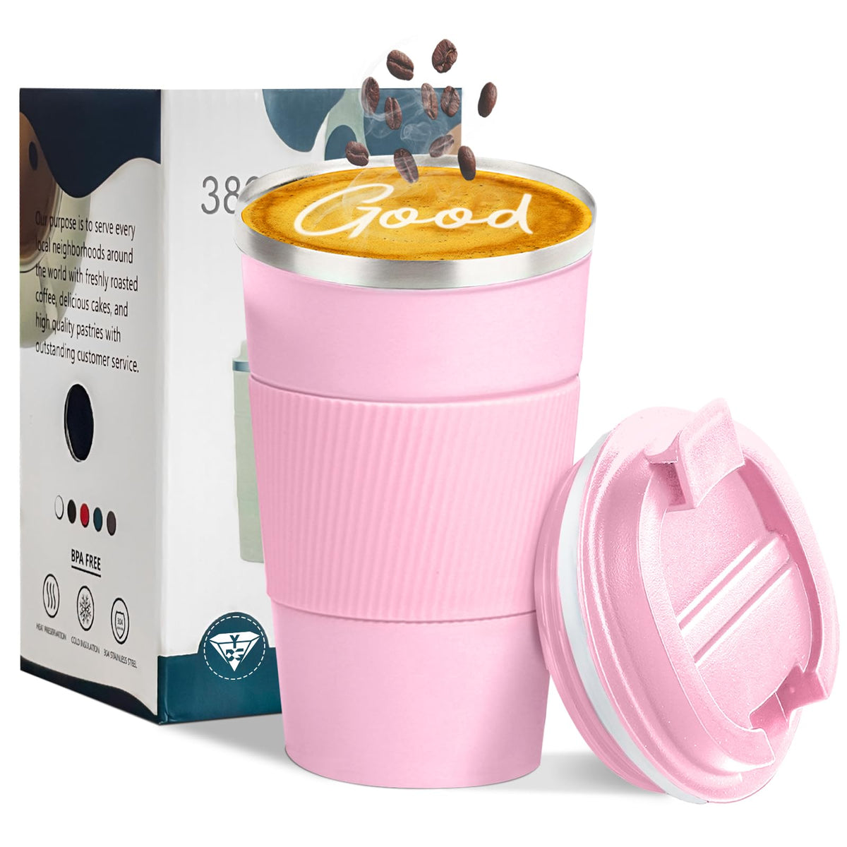 Insulated Travel Coffee Mug, Stainless Steel Coffee Cup with Leakproof Lid