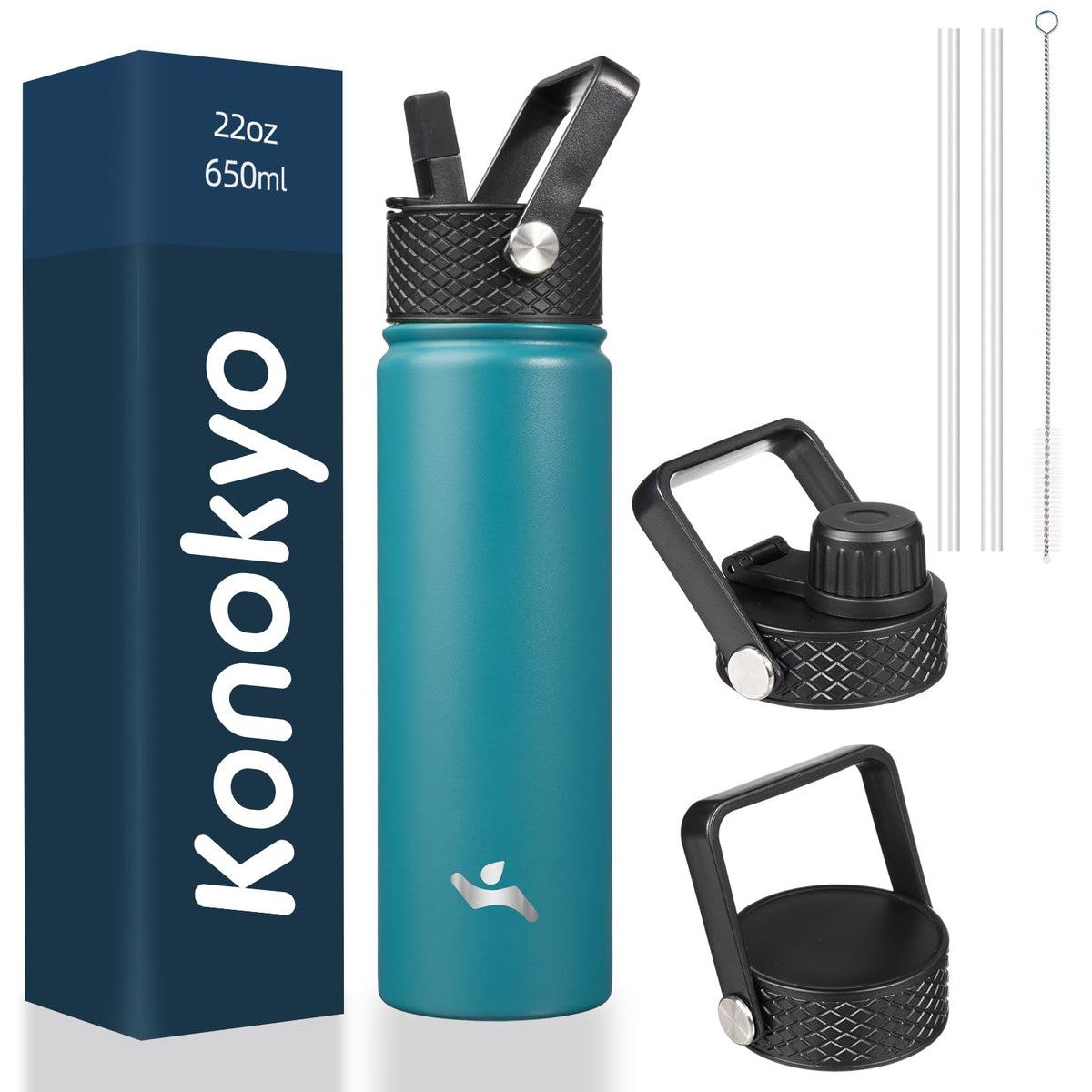 Konokyo 22 oz Insulated Stainless Steel Water Bottle with Straw Lid