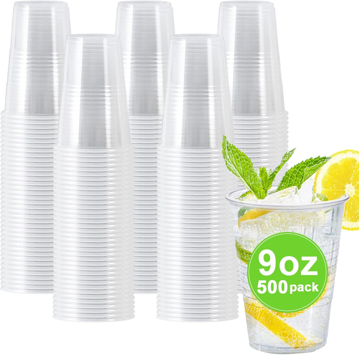 Clawsoff 500 Pack 9 oz Clear Plastic Cups Disposable Clear Water Cups