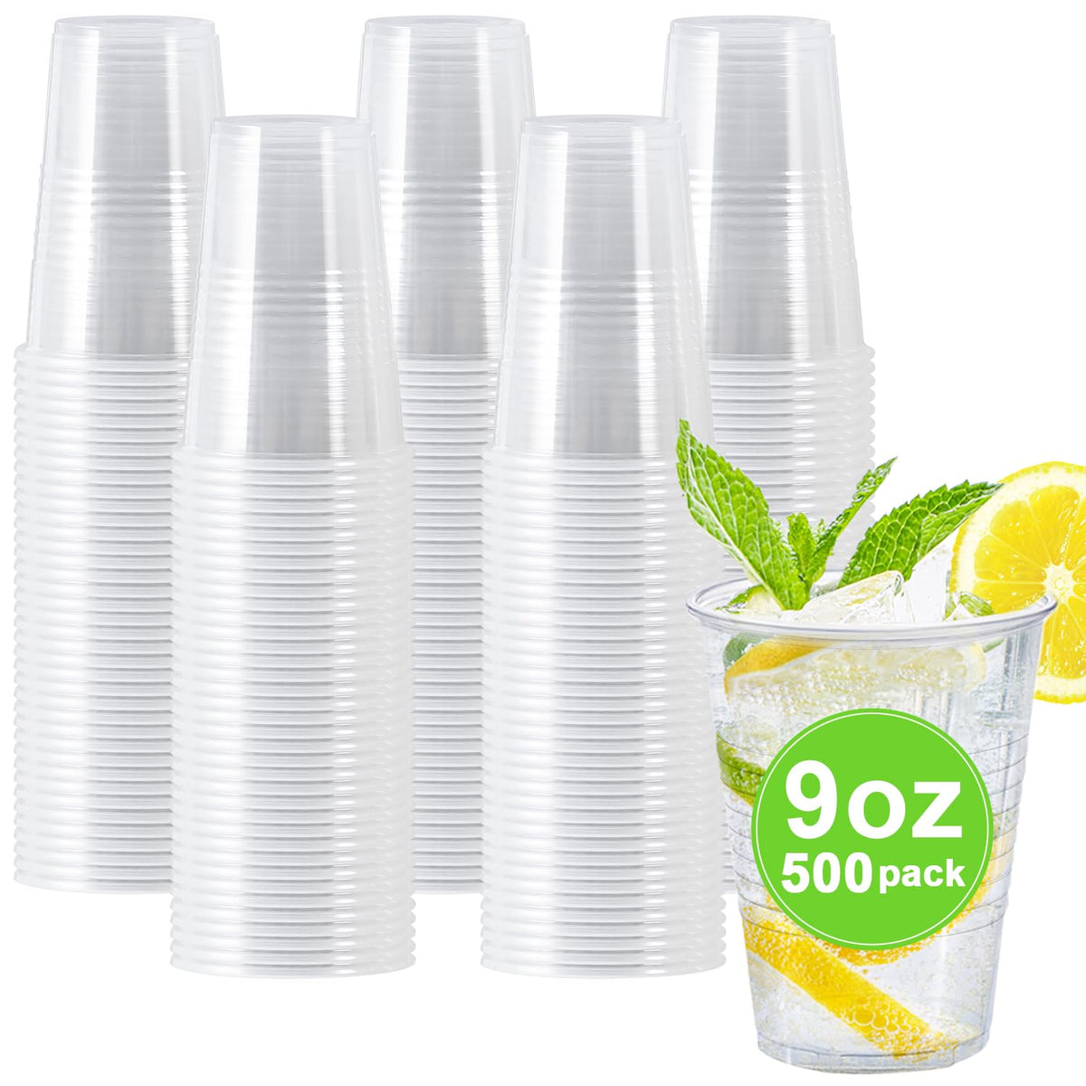Clawsoff 500 Pack 9 oz Clear Plastic Cups Disposable Clear Water Cups