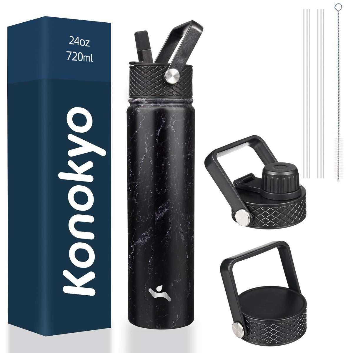 Konokyo 22 oz Insulated Stainless Steel Water Bottle with Straw Lid