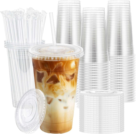 100 Pack 20 oz Plastic Cups, Clear Disposable Iced Coffee Cups