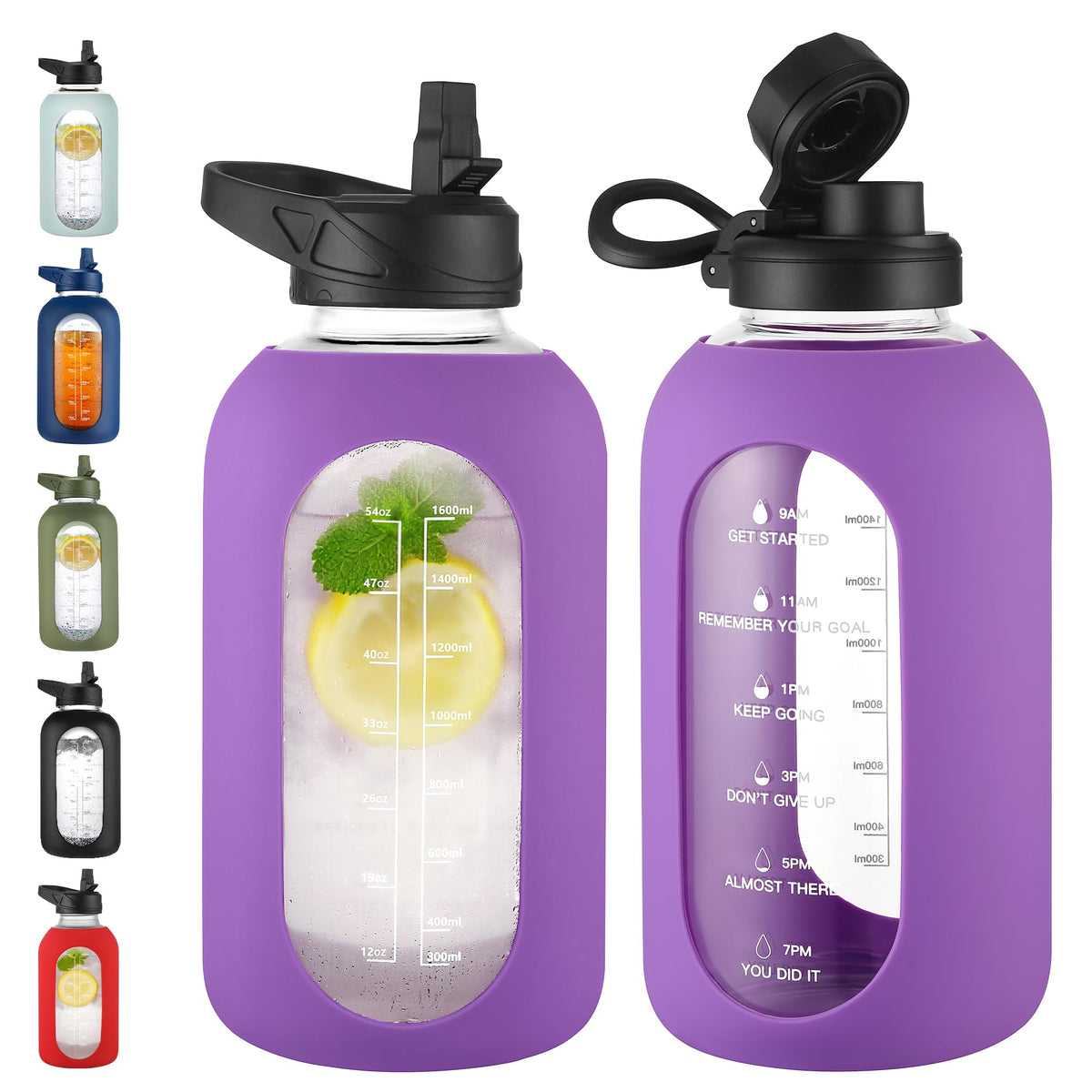 CIVAGO 64 oz Glass Water Bottle with Straw, Half Gallon Large Water Jug