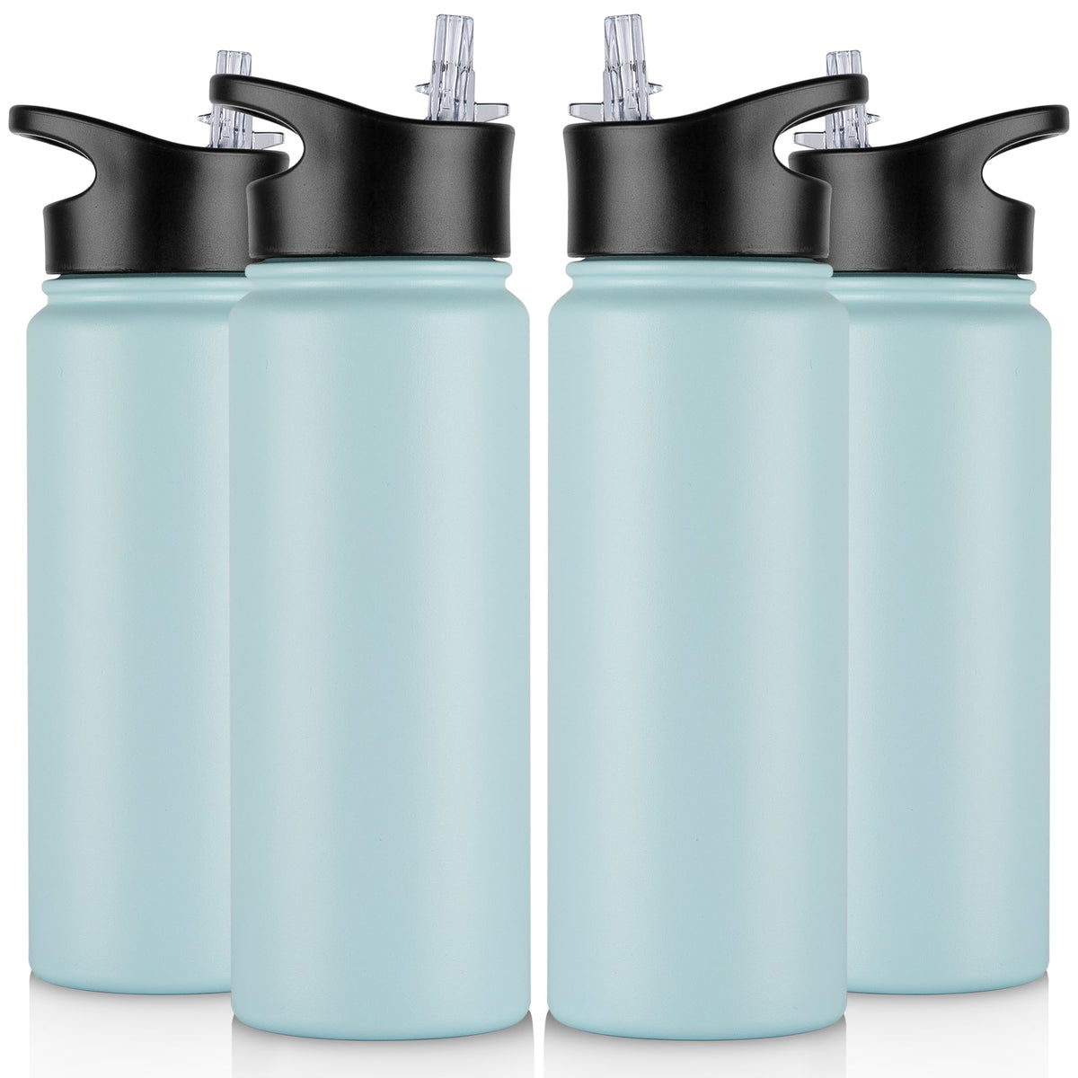 40 oz Insulated Water Bottle with Straw, Stainless Steel Sports Water Bottles with 2 Lids (Straw and Wide Mouth lid), Double Wall Vacuum, Leakproof, BPA-Free, Black