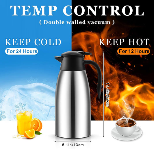 Norme 2 Pcs Thermal Coffee Carafe Creamer, Silver, 68 oz