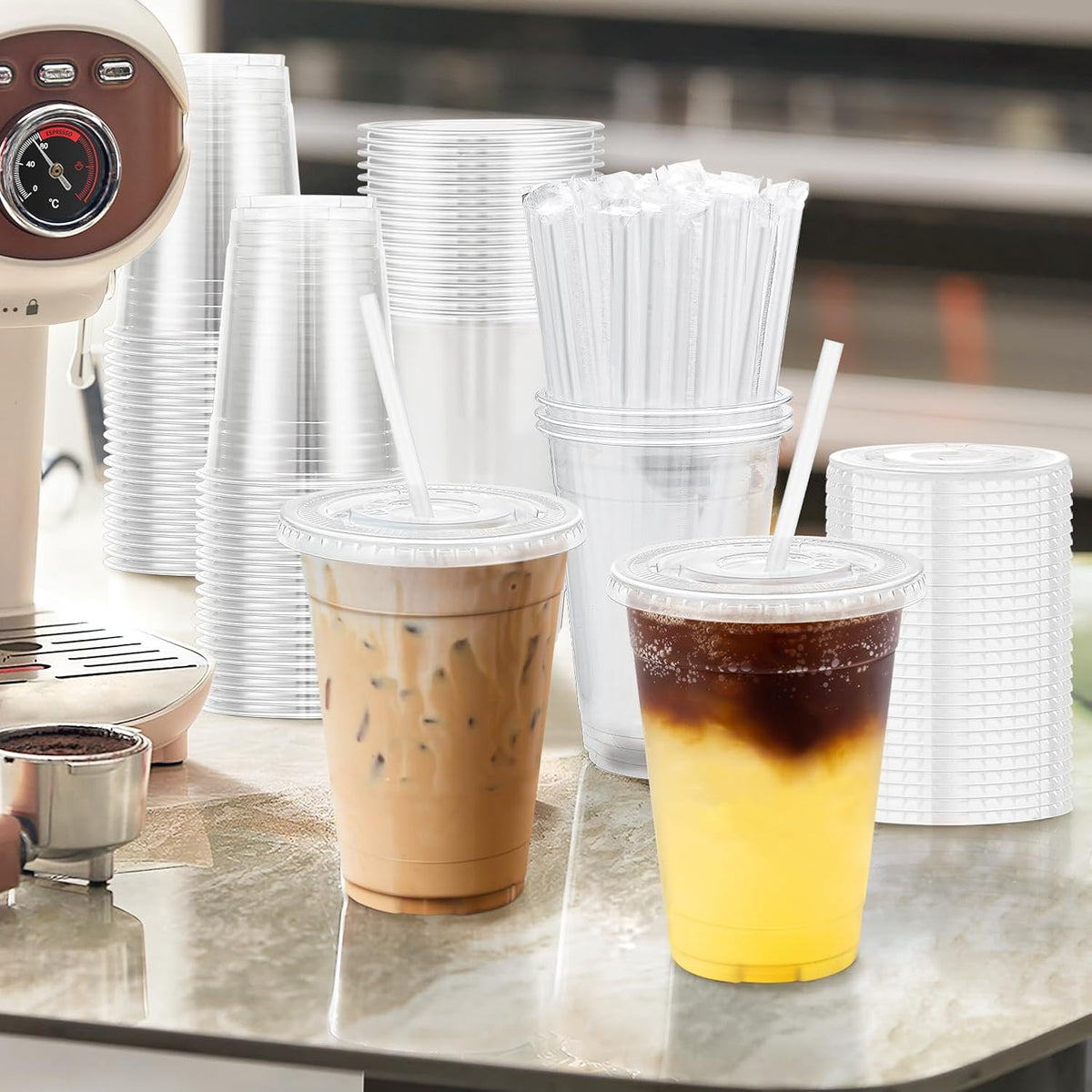 100 Pack 20 oz Plastic Cups, Clear Disposable Iced Coffee Cups