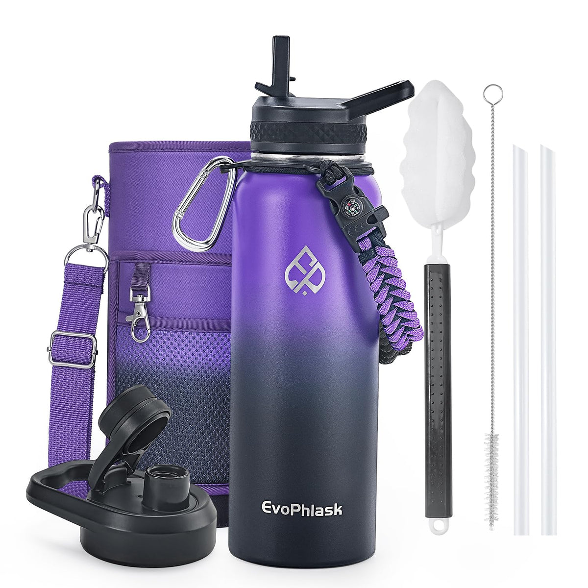 64 oz Insulated Water Bottle with Carrier Bag, Indigo Black