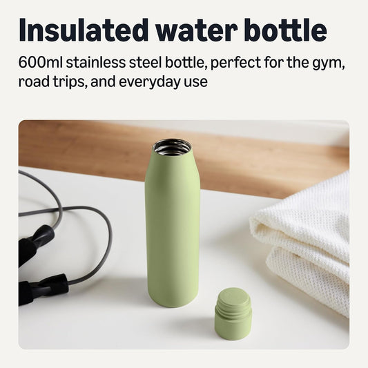 Amazon Basics Insulated Stainless Steel Water Bottle, Leak-Proof, Double-Wall, 20 oz., BPA-Free, Olive