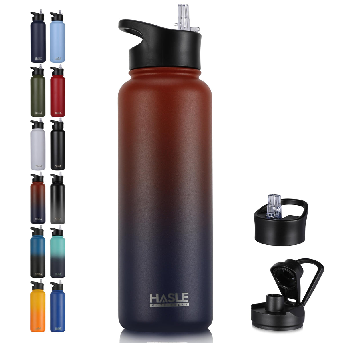 HASLE OUTFITTERS 32 oz Insulated Water Bottle Stainless Steel Double Walled Vacuum Sports Water Bottle with 2 Lids (Straw and Spout Lid) for Gym Camping Hiking(Black,1)