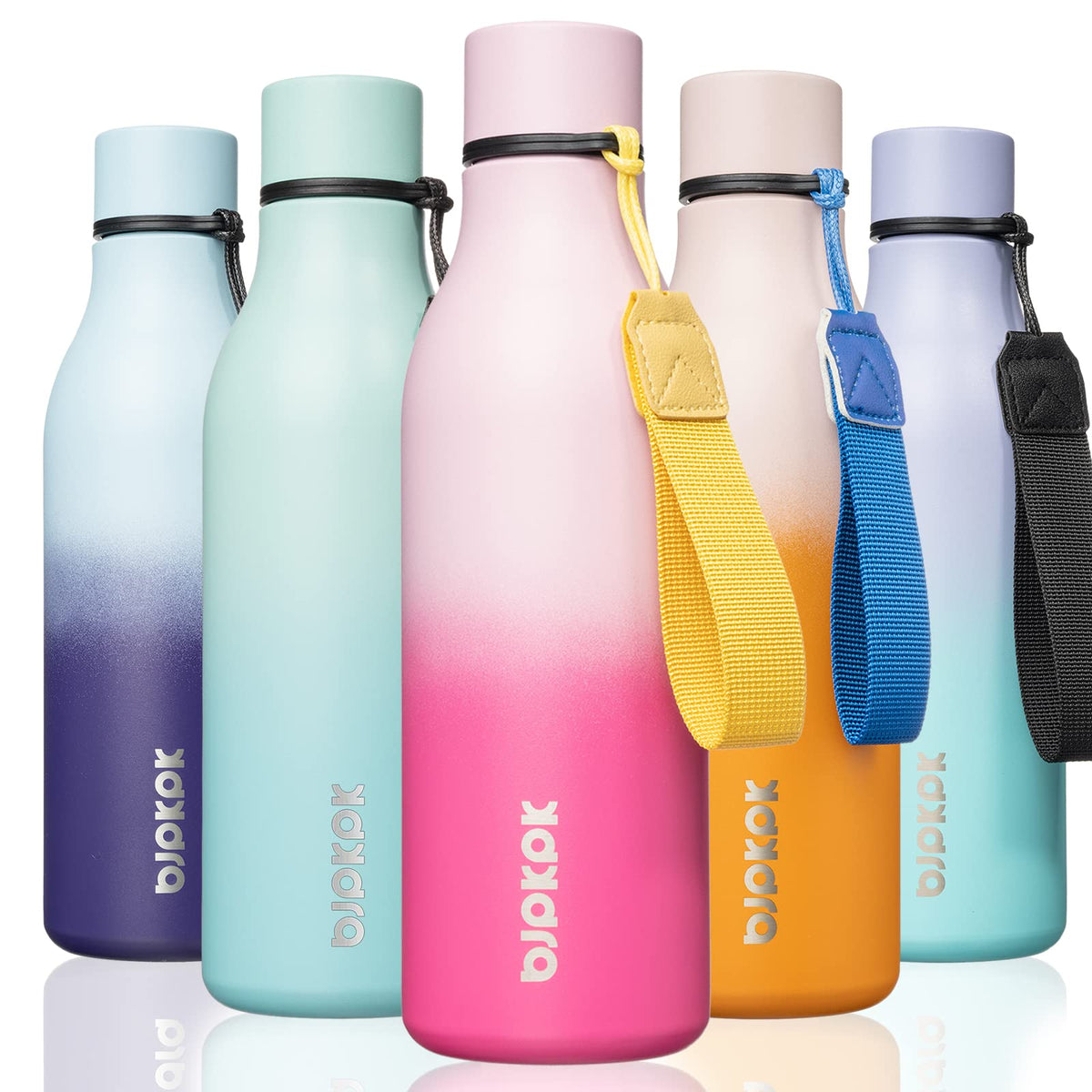 BJPKPK 18oz Insulated Water Bottle, Stainless Steel Bottle with Carry Strap