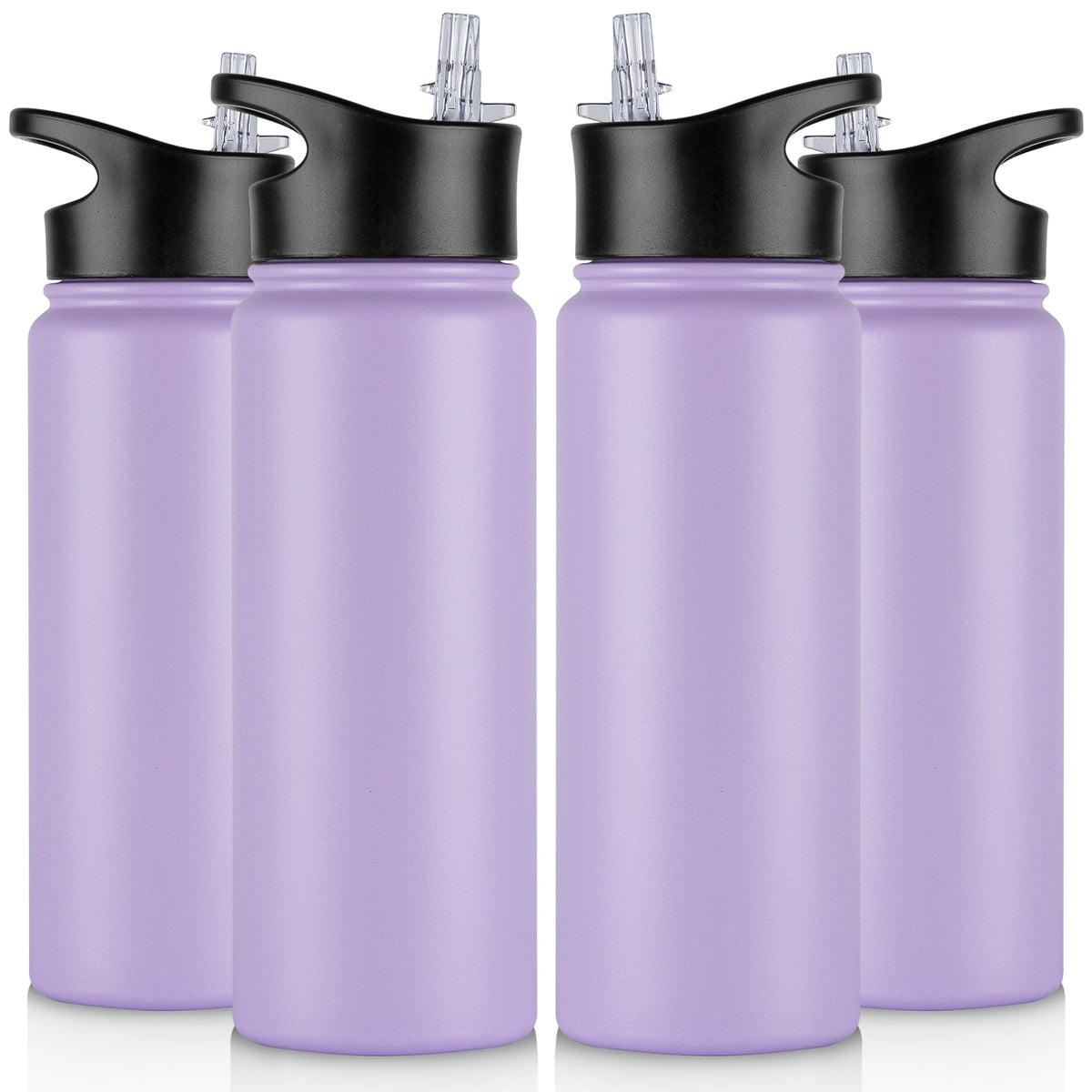 40 oz Insulated Water Bottle with Straw, Stainless Steel Sports Water Bottles with 2 Lids (Straw and Wide Mouth lid), Double Wall Vacuum, Leakproof, BPA-Free, Black