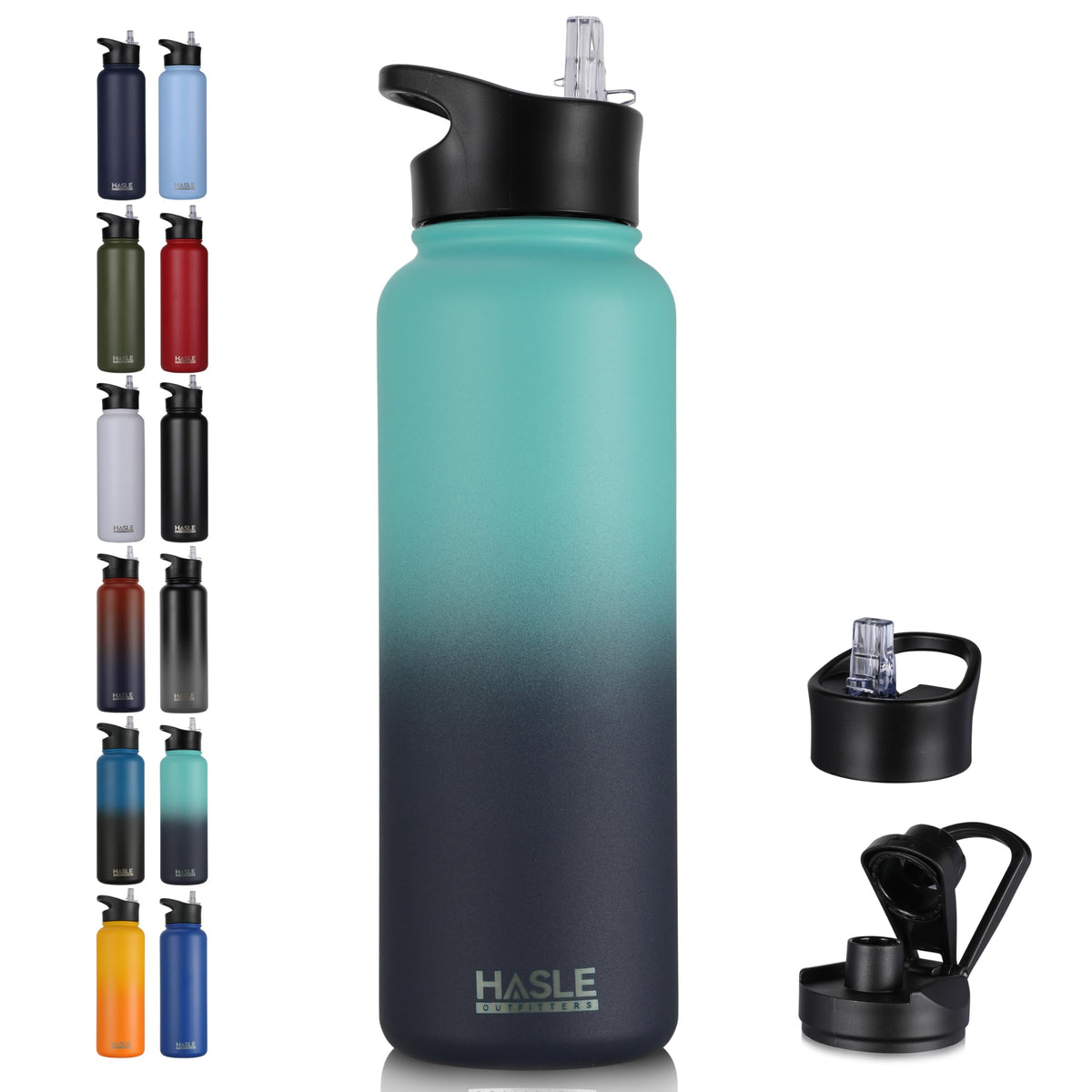HASLE OUTFITTERS 32 oz Insulated Water Bottle Stainless Steel Double Walled Vacuum Sports Water Bottle with 2 Lids (Straw and Spout Lid) for Gym Camping Hiking(Black,1)
