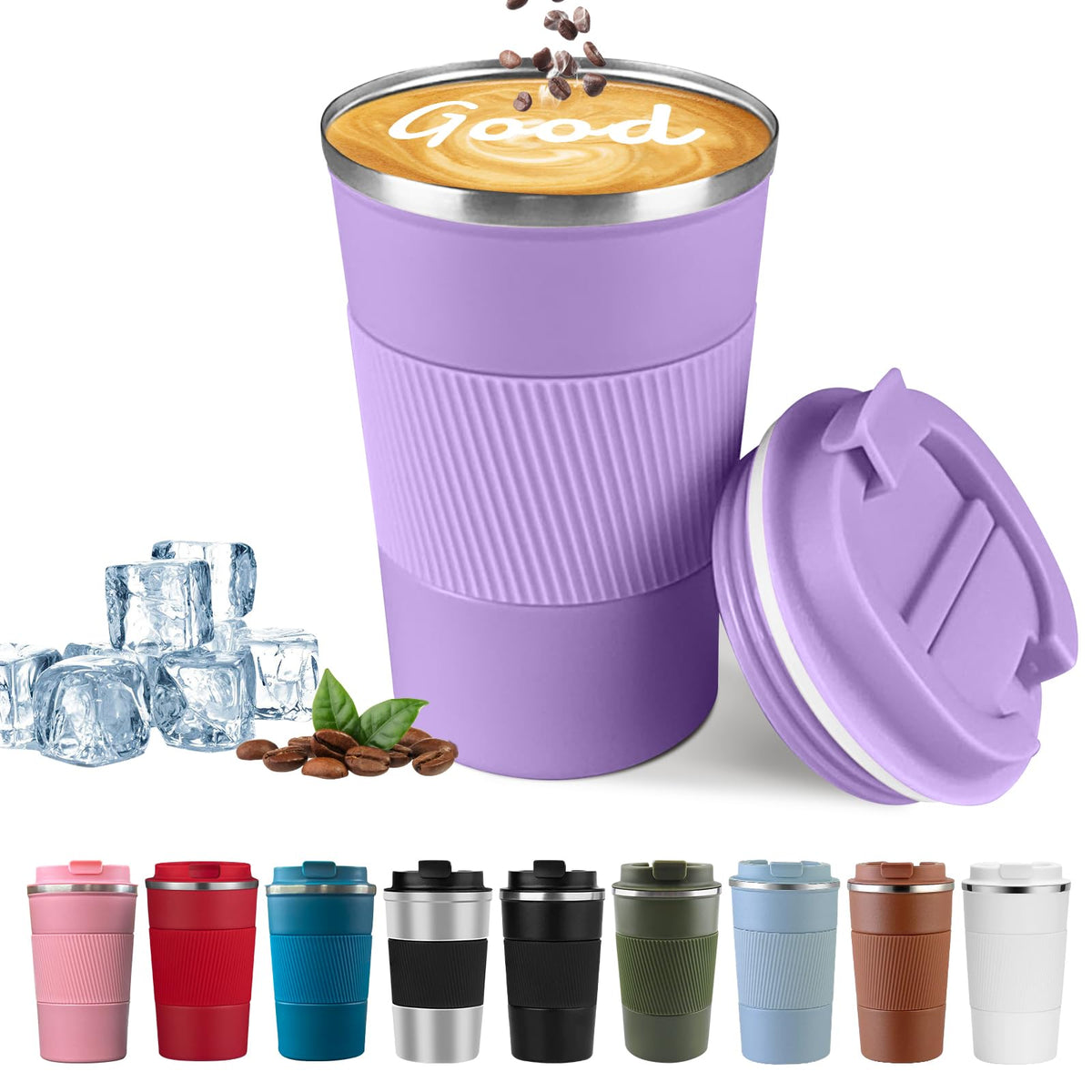 Insulated Travel Coffee Mug, Stainless Steel Coffee Cup with Leakproof Lid