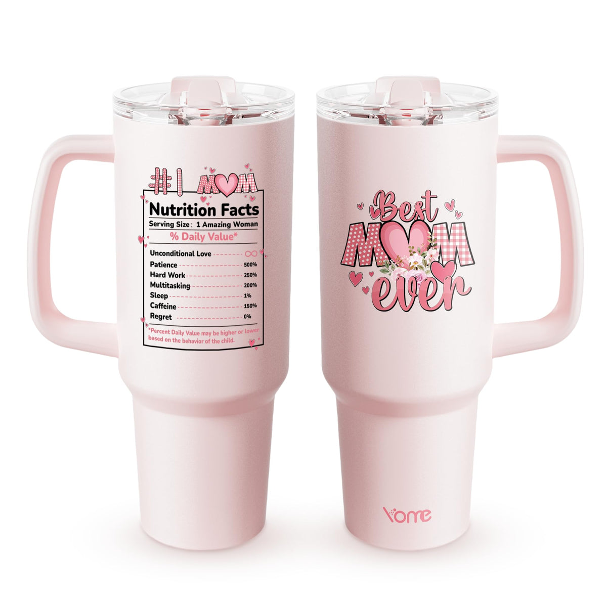 YOME 40 oz Bow Pink Tumbler with Handle and Flip Straw for Women | Stainless Steel Insulated Water Bottle | Keeps Drinks Cold | Dishwasher Safe | Cupholder Friendly | Gift Gym Travel Yoga