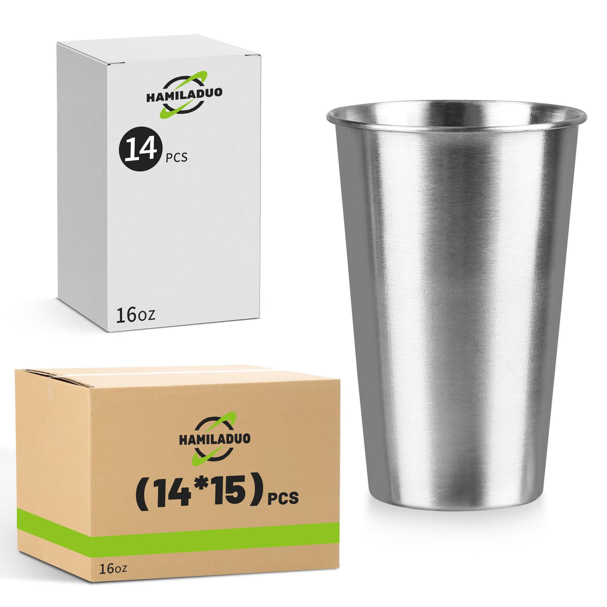 16 oz Stainless Steel Pint Cups, 4Pack Steel Cup,Pint Cup Tumbler，water Tumbler,Stackable,Reusable,BPA Free, (4)