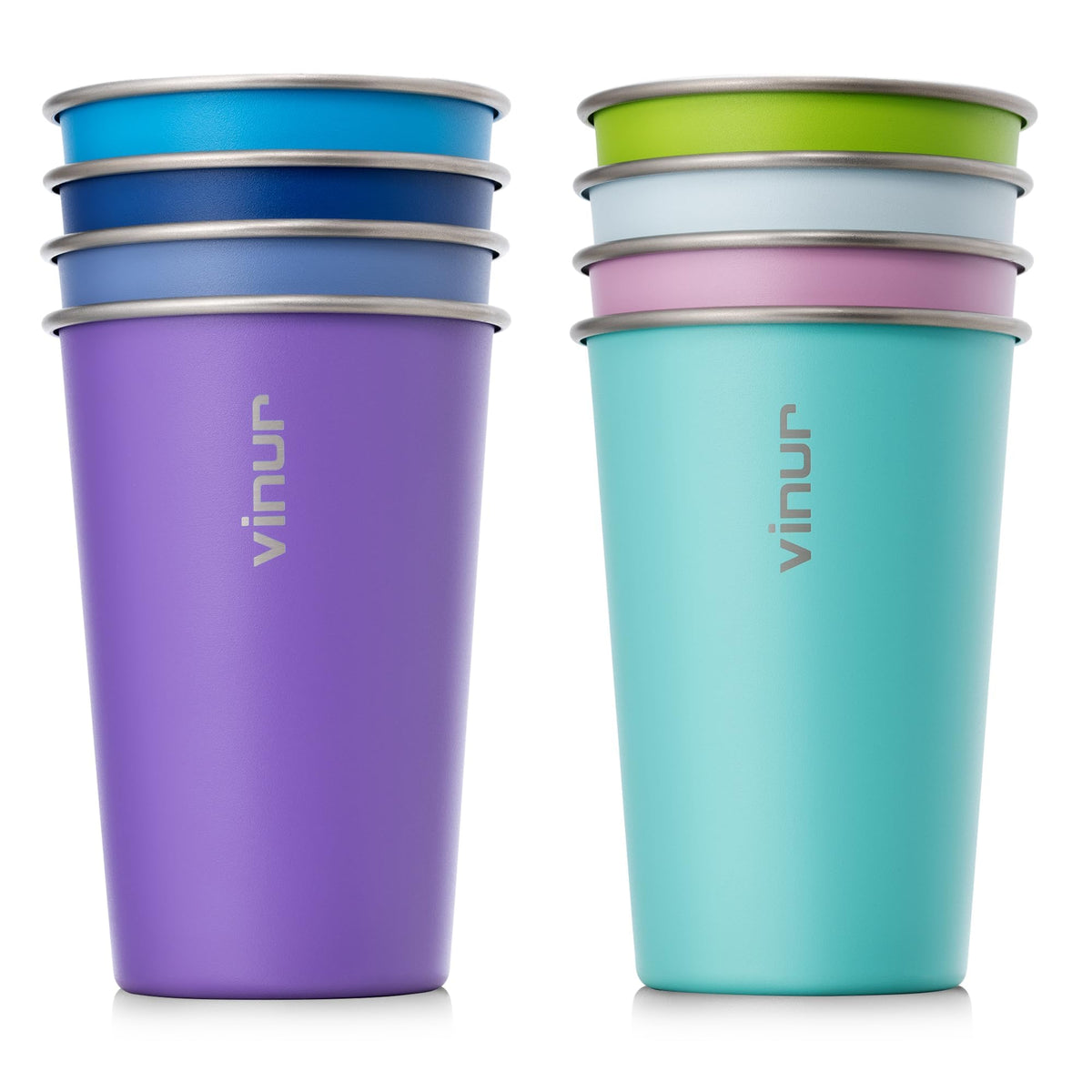 Stainless Steel Cups-16 oz Colorful Stackable Metal Drinking Glasses 8 Pcs