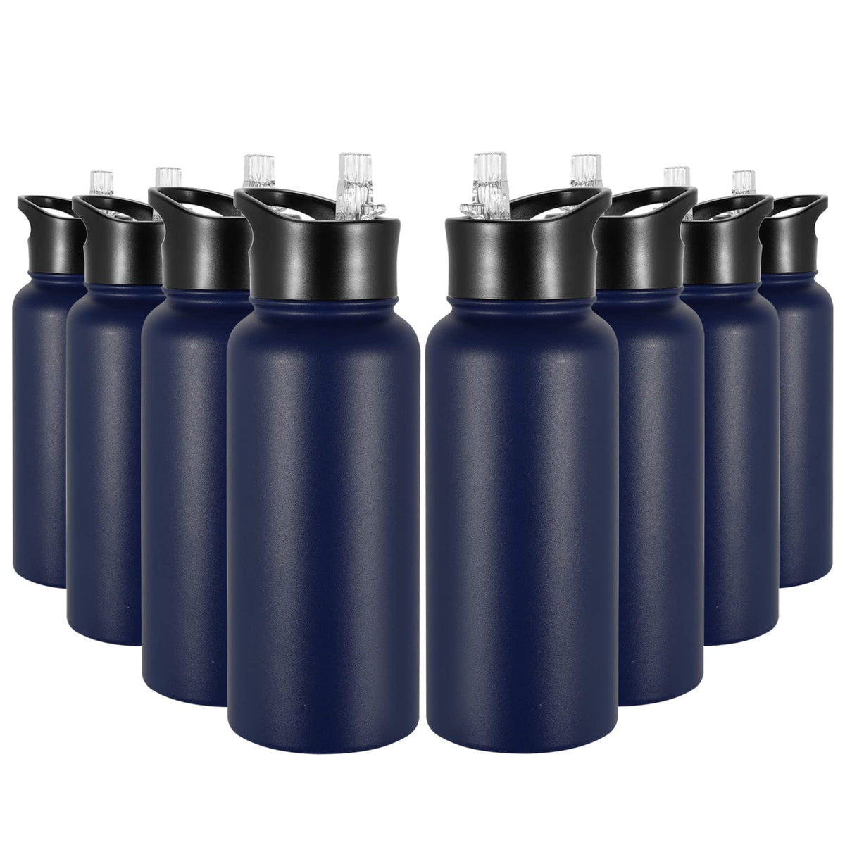 40 oz Insulated Water Bottle with Straw, Stainless Steel Sports Water Bottles with 2 Lids (Straw and Wide Mouth lid), Double Wall Vacuum, Leakproof, BPA-Free, Black