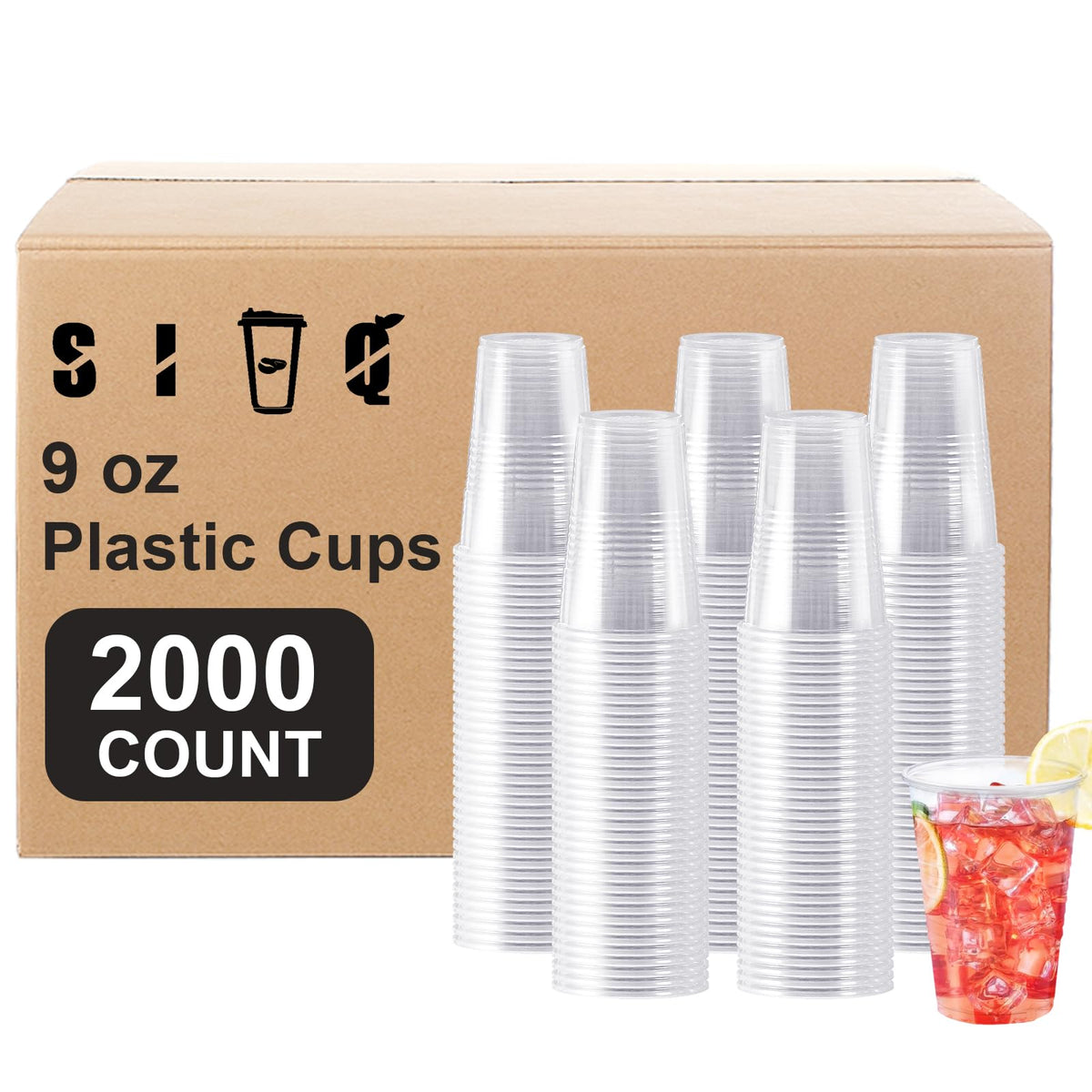 SIUQ 600 Pack 9 oz Plastic Cups, Clear Disposable Plastic Water Cups Bulk
