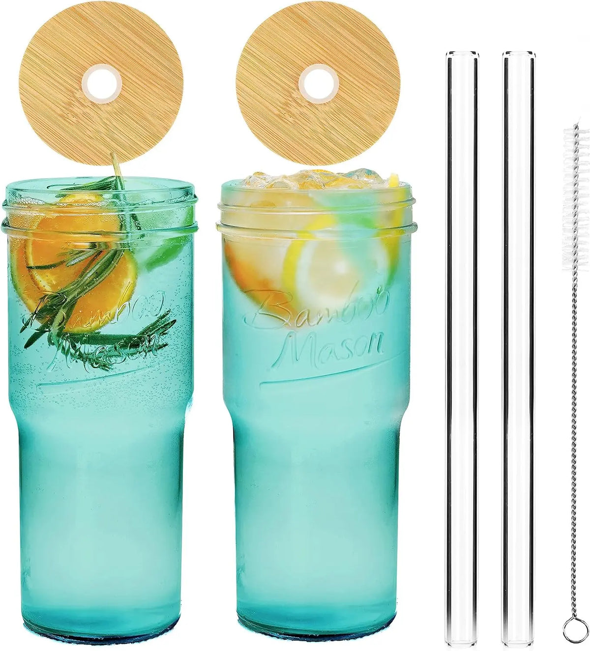 ANOTION 24oz Glass Cups with bamboo Lids and Straws 2 Packs, Travel Coffee Mug Wide Mouth Mason Jar Clear Cute Water Drinking Jars Glasses  Drinkware Bottles Set Tumbler