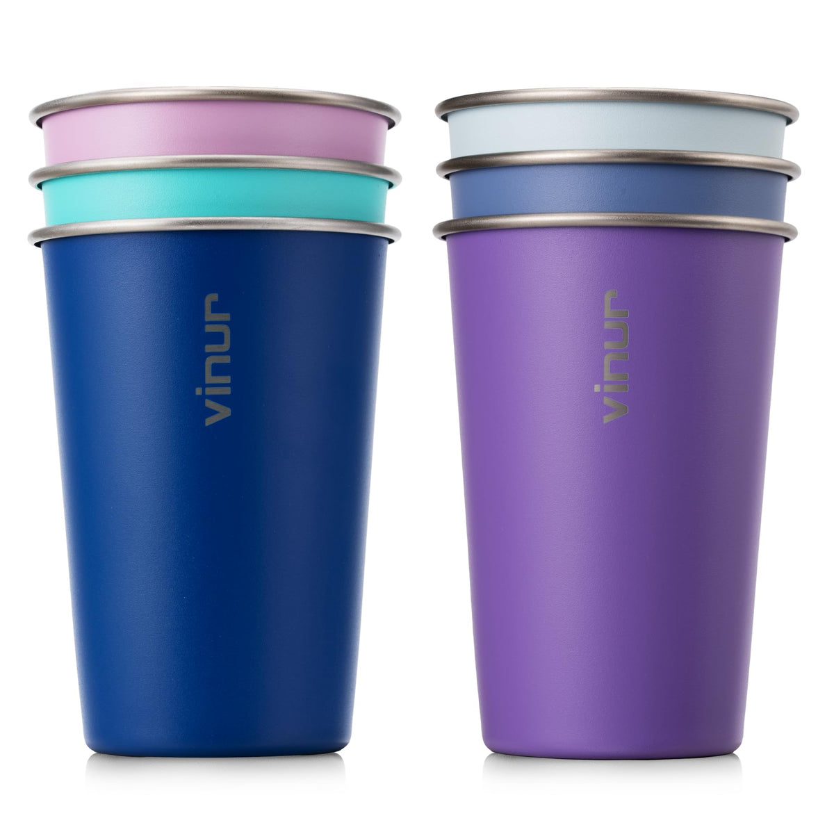 Stainless Steel Cups-16 oz Colorful Stackable Metal Drinking Glasses 8 Pcs