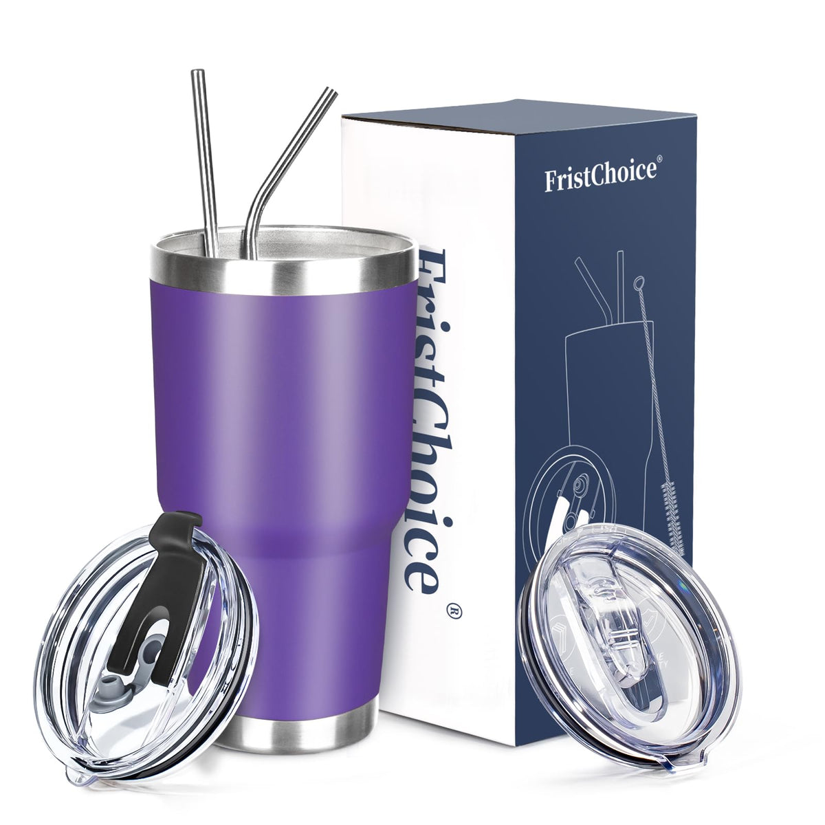 30 oz Tumbler with Lids and Straws Double Wall Insulated Tumbler Cup,Stainless Steel Leak-proof Thermal Coffee Tumbler Powder Coated Travel Mug for Cold and Hot Beverages,Silver
