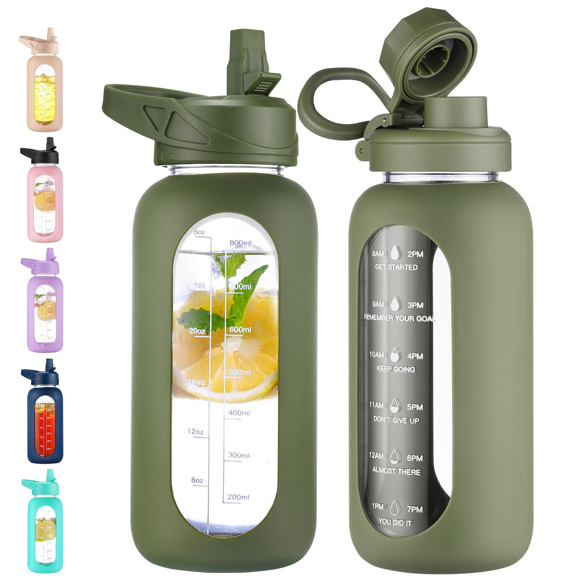 CIVAGO 64 oz Glass Water Bottle with Straw, Half Gallon Large Water Jug