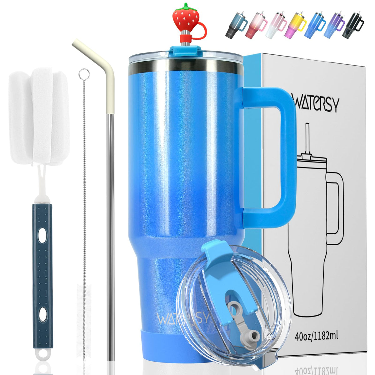 40 oz Tumbler with Handle,Tumbler with Lid and Straw,Double Wall Insulated Cup Stainless Steel Travel Mug(Cold for 34 Hours),Water Bottle for Iced Tea,Coffee,Cold Beverages(Purple)