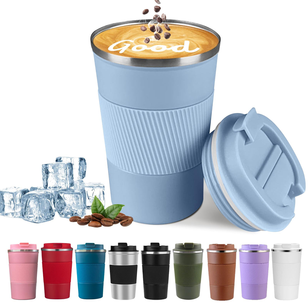 Insulated Travel Coffee Mug, Stainless Steel Coffee Cup with Leakproof Lid