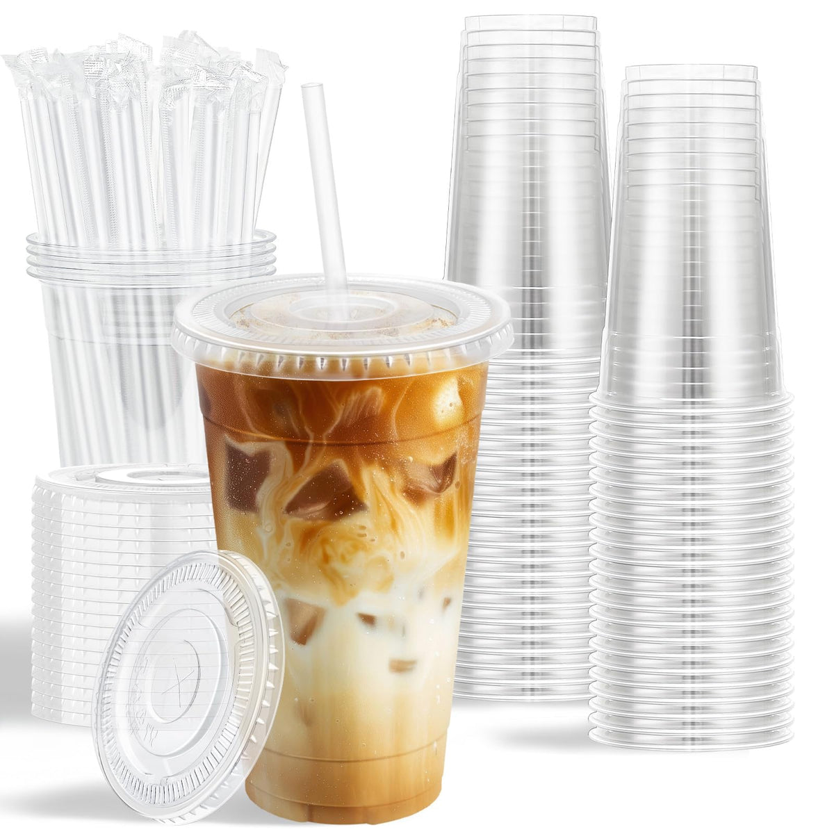 100 Pack 20 oz Plastic Cups, Clear Disposable Iced Coffee Cups