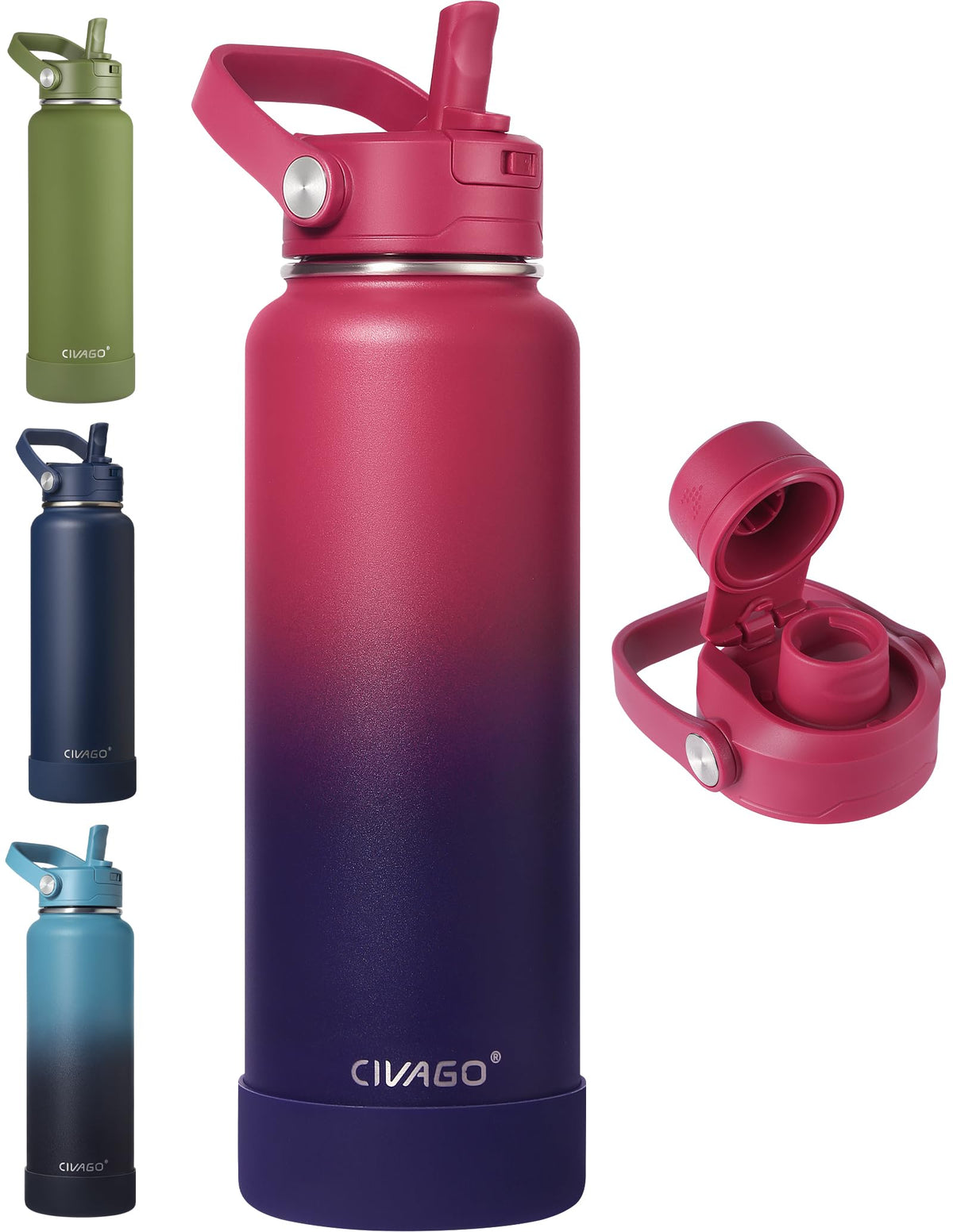 CIVAGO 24 oz Insulated Stainless Steel Water Bottle with Removable Straw