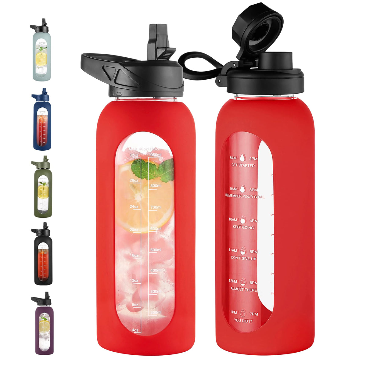 CIVAGO 64 oz Glass Water Bottle with Straw, Half Gallon Large Water Jug