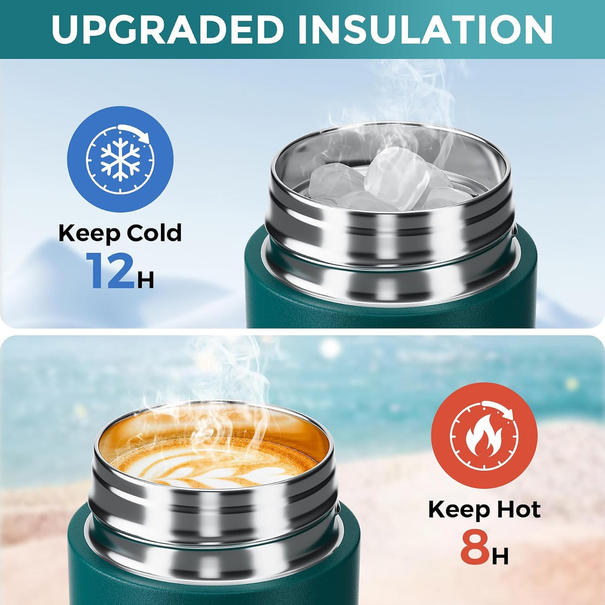 【Upgraded】Exllena Small Insulated Water Bottle 8 oz/250ml– Mini Insulated Water Bottle for Hot & Cold Drinks, Perfect Small Flask for Travel, Purse...(Lake Blue)