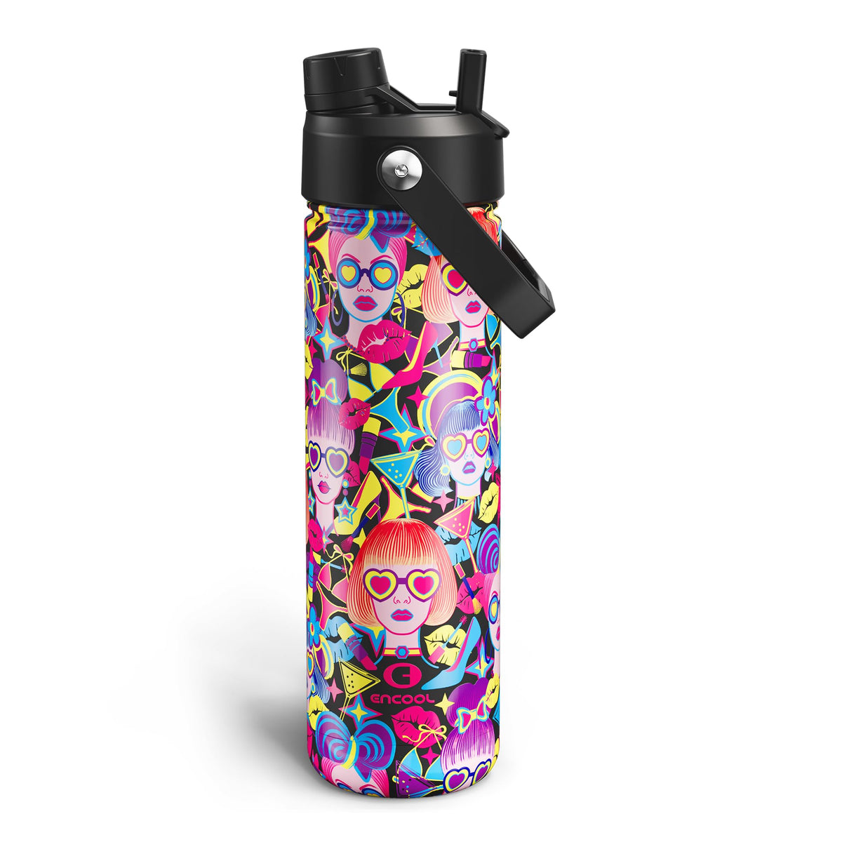 ENCOOL Insulated Water Bottle with Straw Stainless Steel Water Bottle, Leak-Proof, BPA-Free, Double Wall Vacuum Keeps Cold for 24 Hours for Sports, Travel, School (26 oz, Black Night)