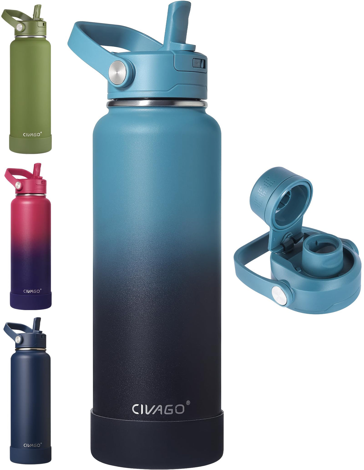 CIVAGO 24 oz Insulated Stainless Steel Water Bottle with Removable Straw