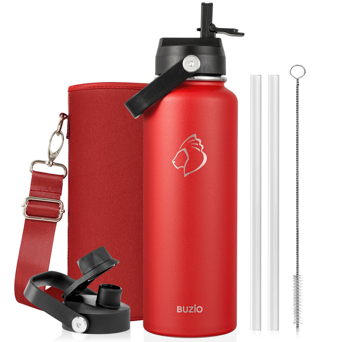 BUZIO 64 oz Insulated Stainless Steel Water Bottle with Dust-proof Lids