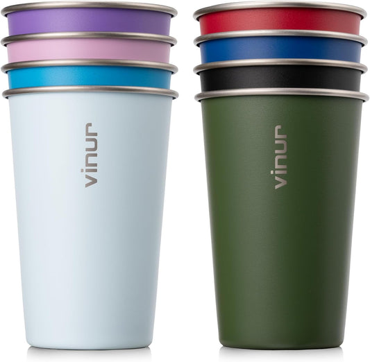 Stainless Steel Cups-16 oz Colorful Stackable Metal Drinking Glasses 8 Pcs