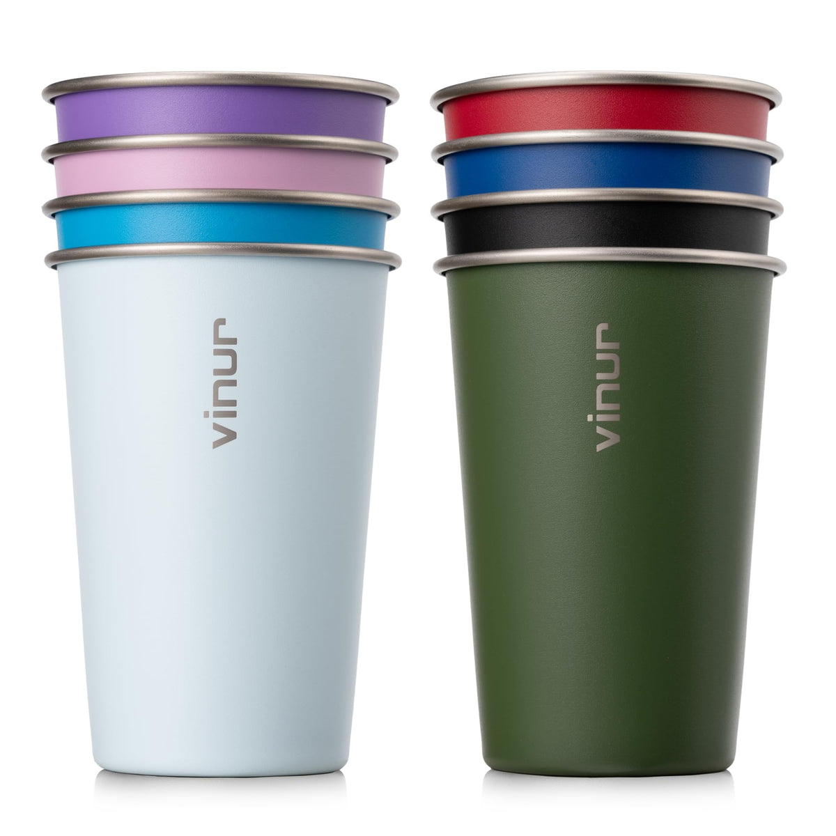 Stainless Steel Cups-16 oz Colorful Stackable Metal Drinking Glasses 8 Pcs