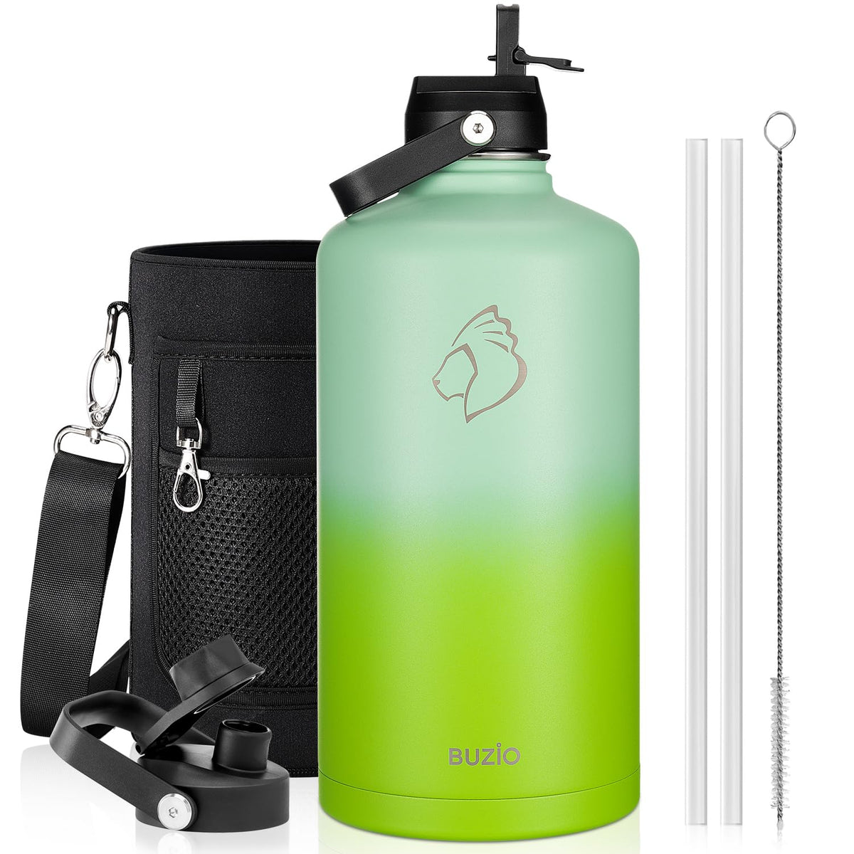 BUZIO 64 oz Insulated Stainless Steel Water Bottle with Dust-proof Lids